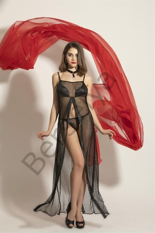 Fantezi File Elbise, String Takım Siyah (brf6092)