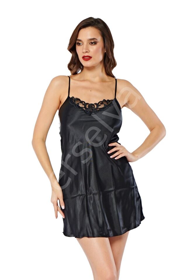 Siyah Saten Gecelik - M-268