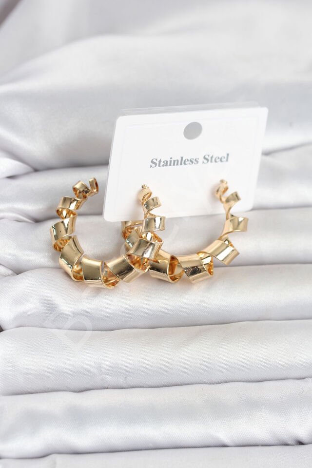 316L Çelik Gold Renk Spiral Halka Kadın Küpe