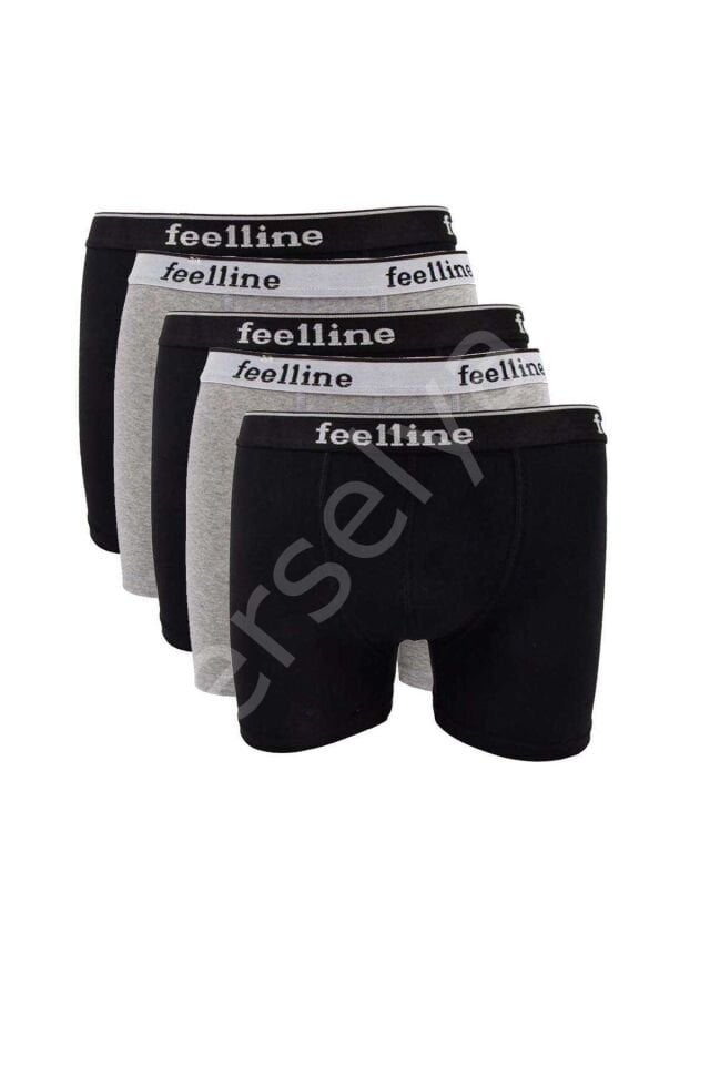 5 adet Feelline Siyah ve Gri Pamuklu Doğal Likralı Erkek Boxer