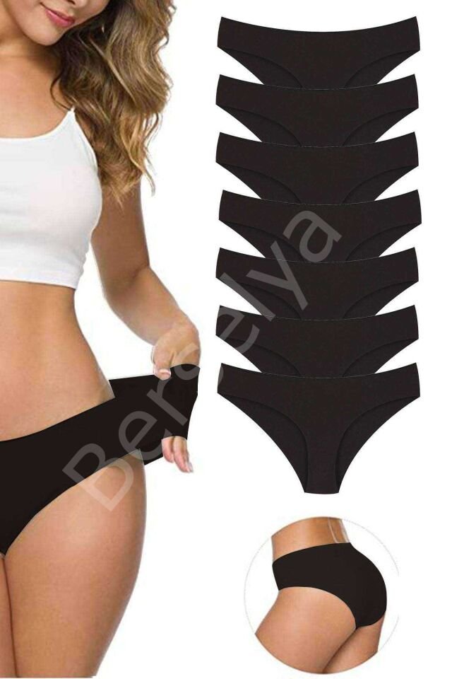 7 Adet Kadın Dikişsiz Lazer Kesim Esnek İz yapmayan Külot Siyah L-XL