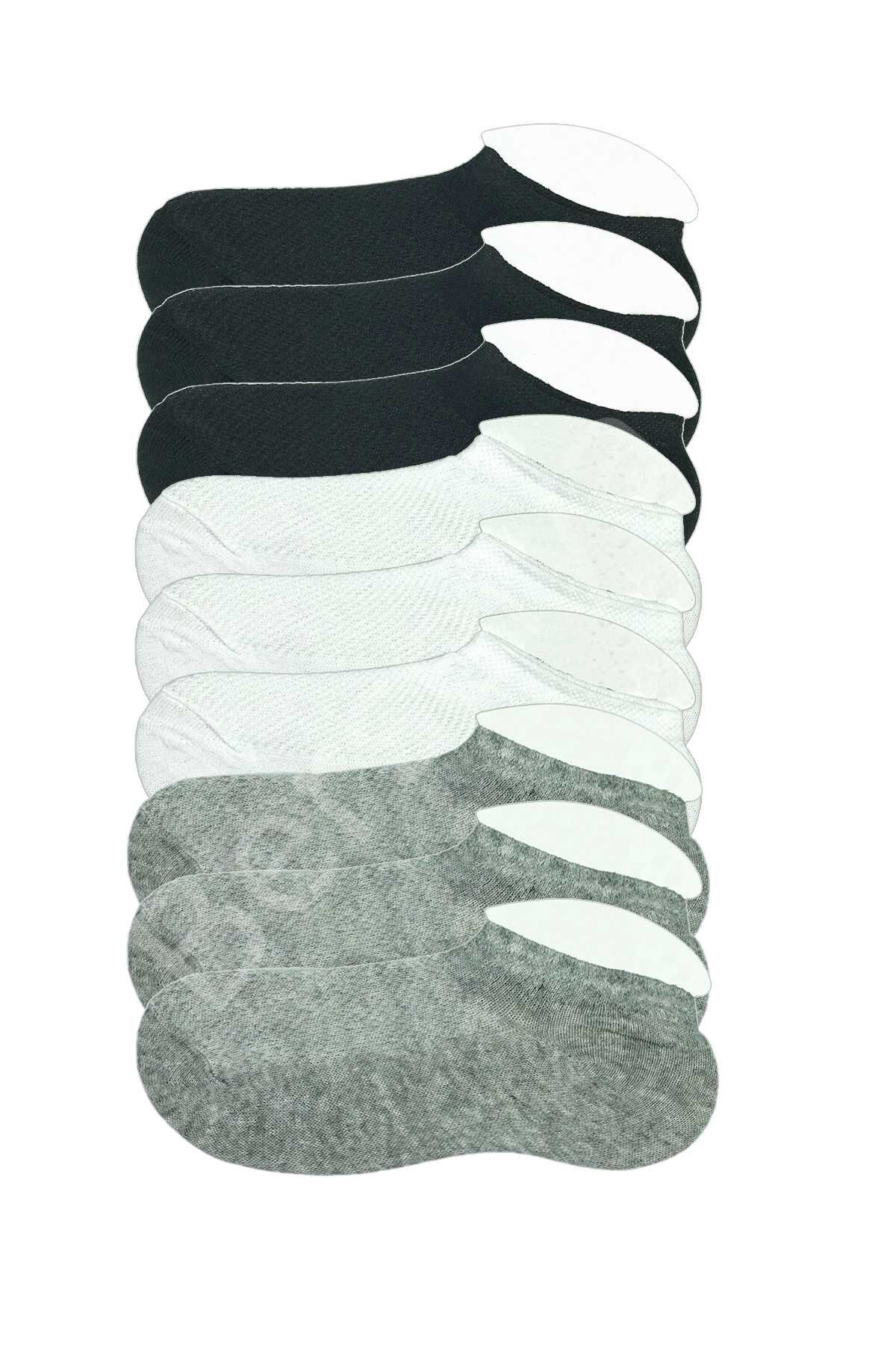 9 Adet Çocuk Sneaker Patik Çorap Siyah Beyaz Gri 7-8 Yaş