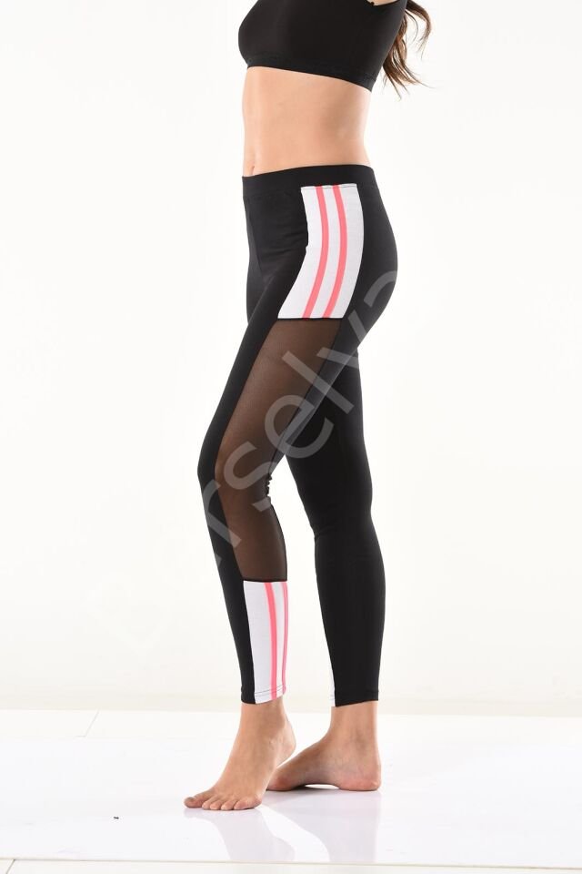 Transparan Detaylı Şeritli Kadın Tayt 0584