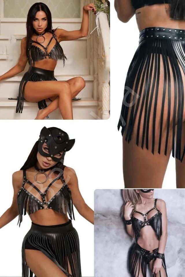Siyah Onyfans Köle Kraliçe Fantezi Kostüm Gd-2162