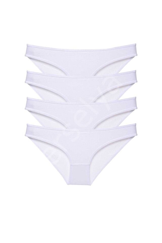 4 adet Süper Eko Set Likralı Kadın Slip Külot Beyaz M