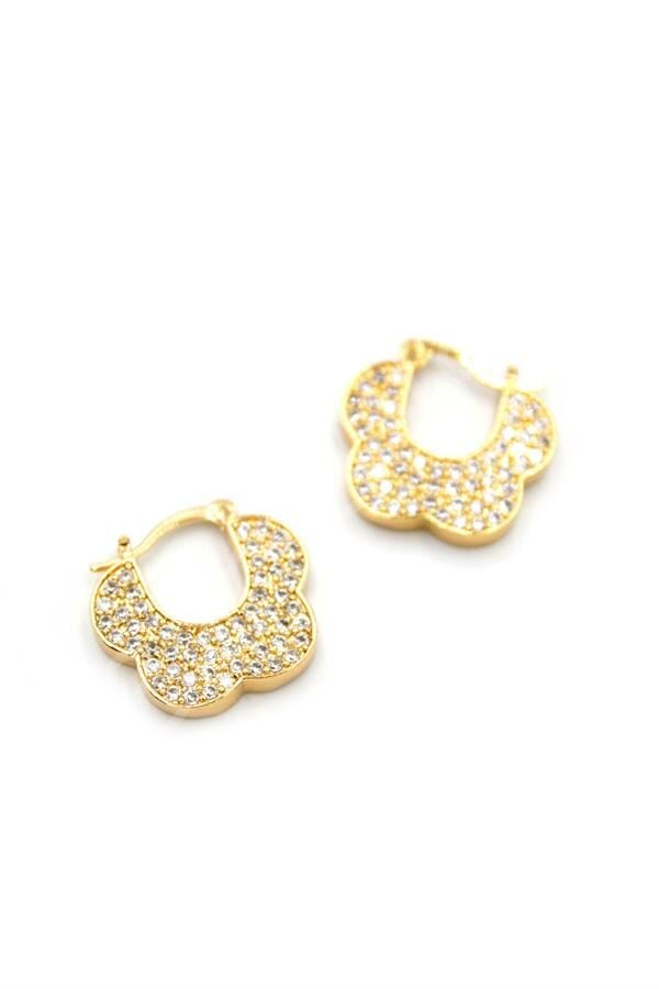 Taşlı Çiçek Küpe - Altın