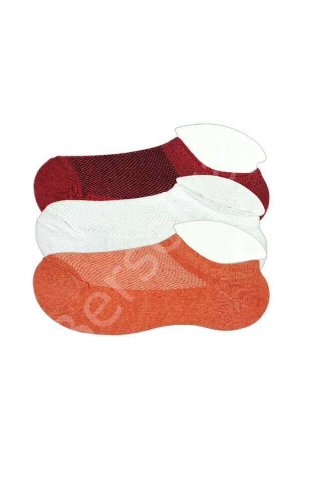 3 Adet Çocuk Sneaker Patik Çorap Bordo Beyaz Turuncu 5-6 Yaş