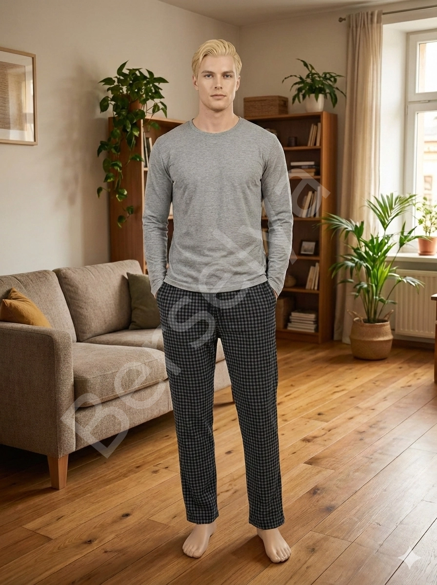 Pijalüx Tek Alt Örme Ekose Ev Pantolonu