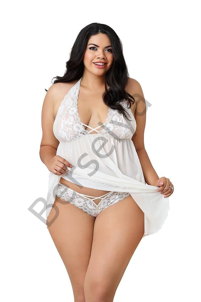 Dantelli Beyaz Büyük Beden Gecelik Brf1273