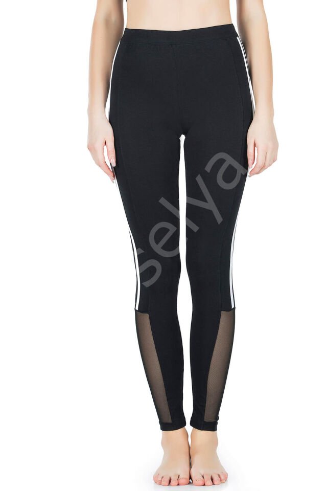 Şeritli Transparan Detaylı Kadın Tayt 0602