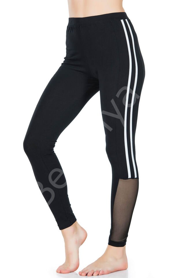 Şeritli Transparan Detaylı Kadın Tayt 0602