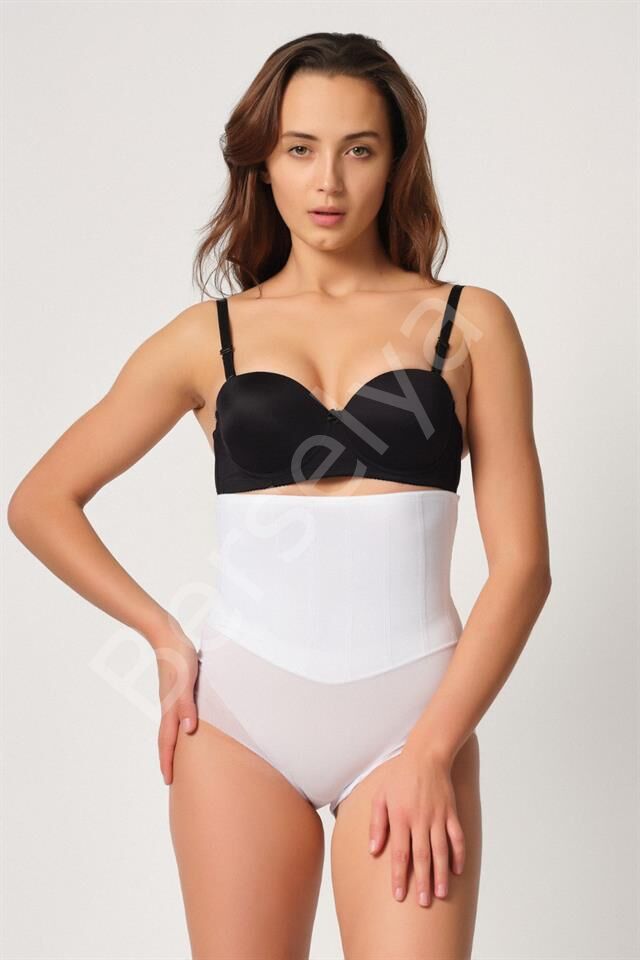 Beyaz Emay 2945 Tül Karyokalı Slip Lazer Korse