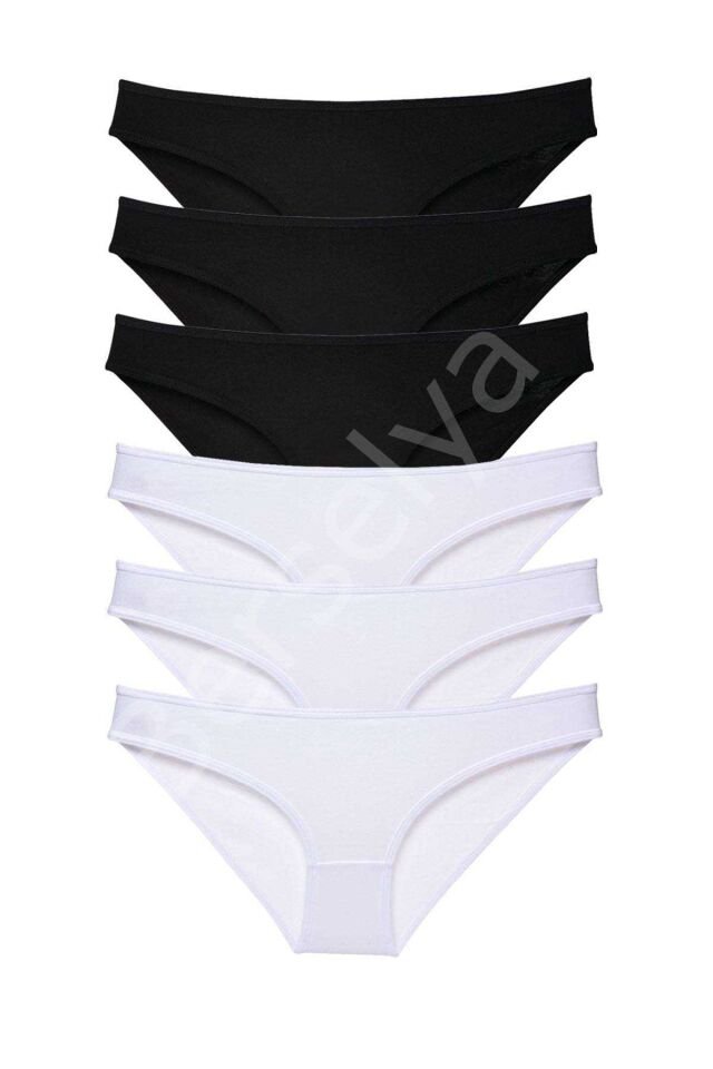 6 adet Eko Set Likralı Kadın Slip Külot Siyah Beyaz
