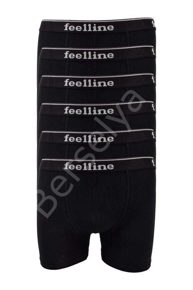 6 Adet Feelline Siyah Pamuklu Doğal Likralı Erkek  Boxer
