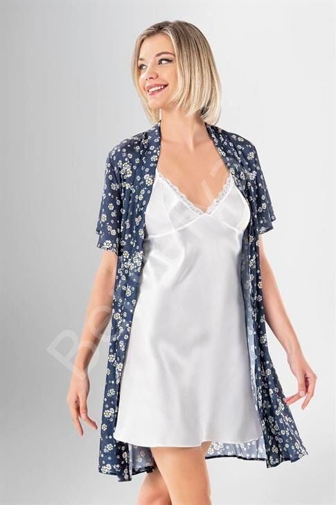 Şık Desenli Saten 2'li Kısa Sabahlık Takımı