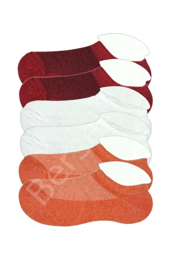 6 Adet Çocuk Sneaker Patik Çorap Bordo Beyaz Turuncu 5-6 Yaş