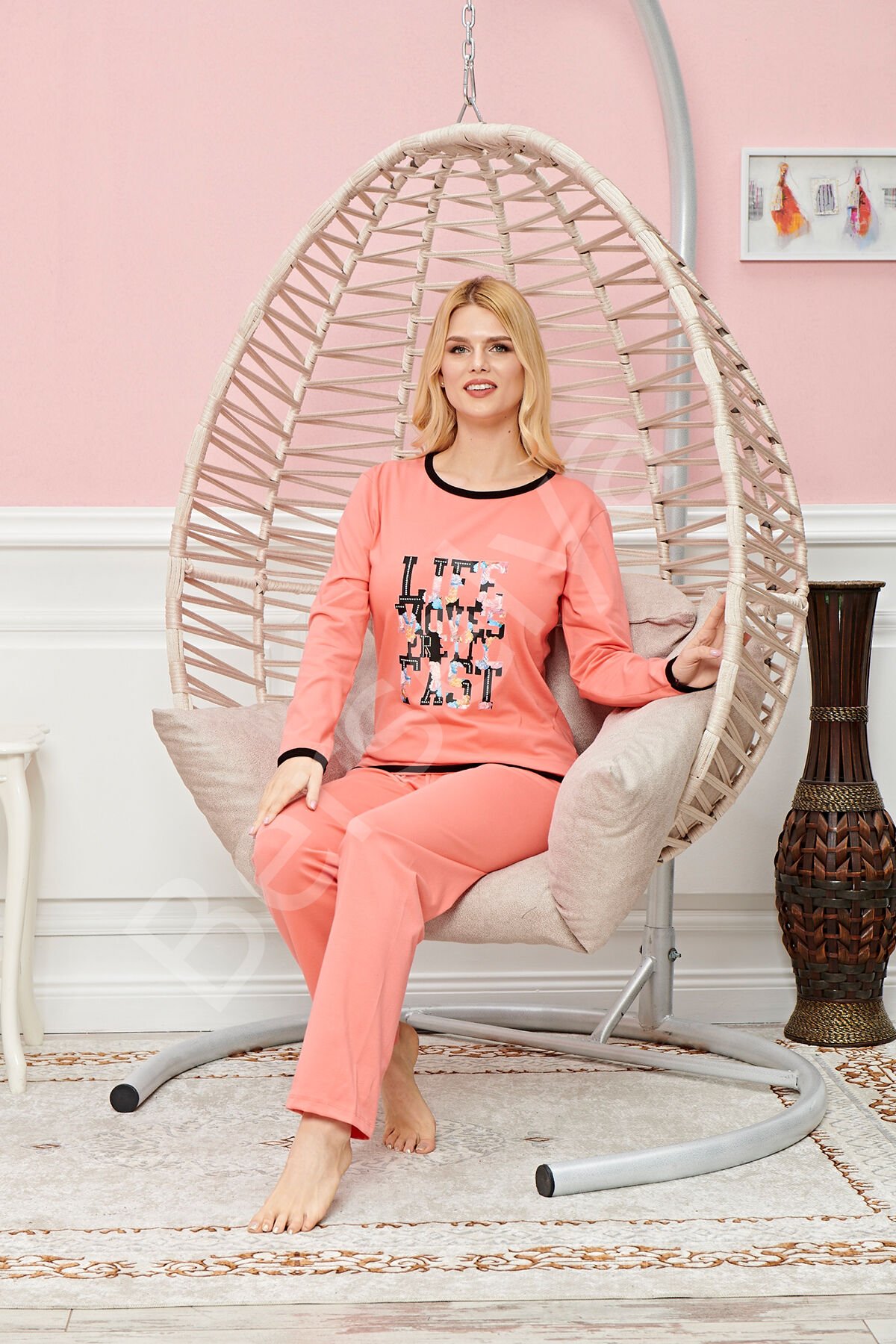 Bayan Uzun Kollu Pijama Takımı Model No 7601
