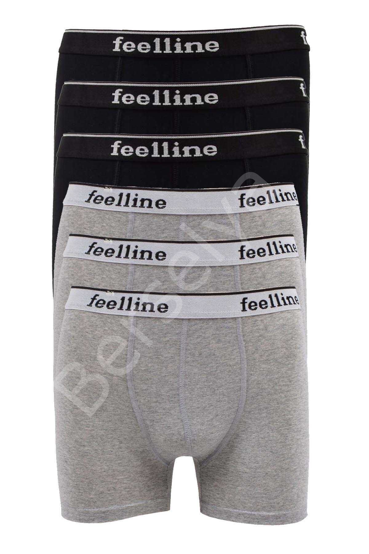 6 Adet Feelline Siyah Ve Gri Pamuklu Doğal Likralı Erkek  Boxer