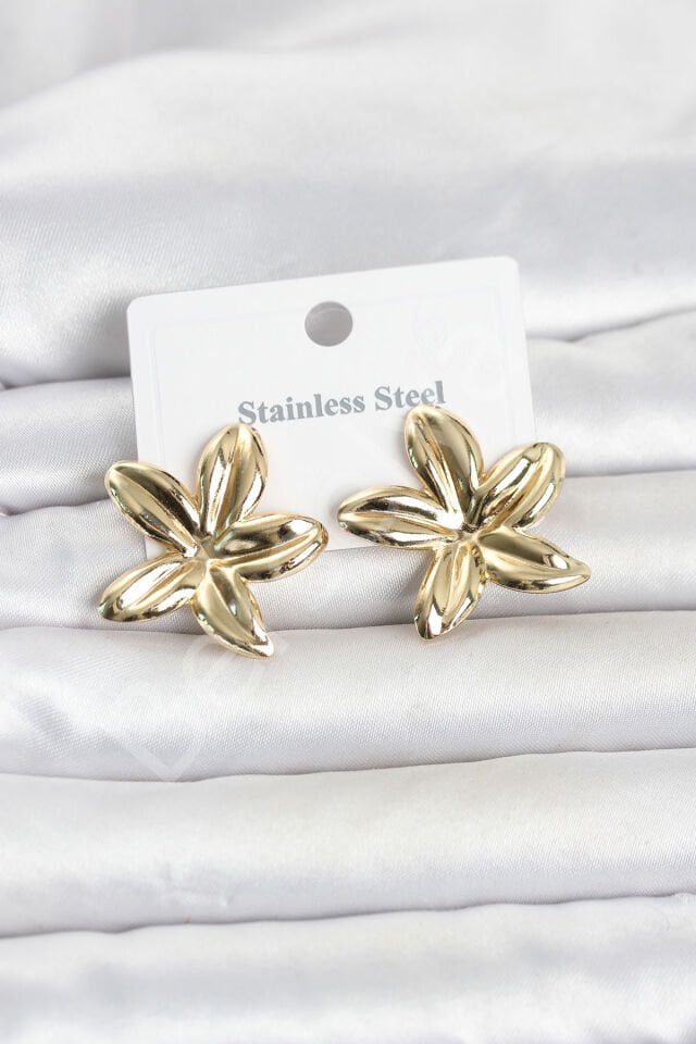 316L Çelik Gold Renk Lotus Çiçeği Model Kadın Küpe