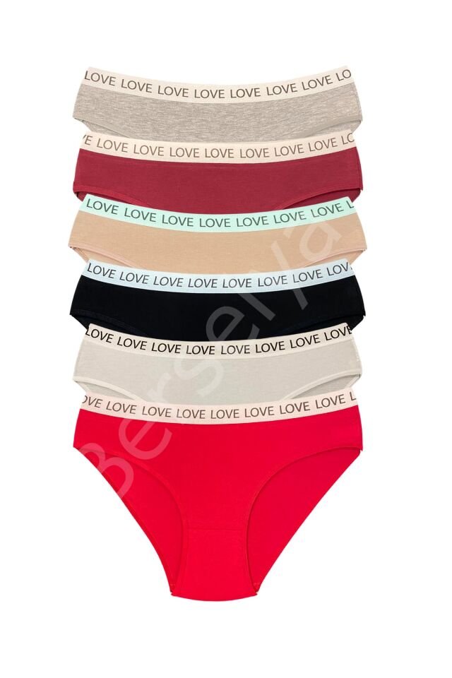 6 Adet Pamuklu Esnek Kadın Slip Bikini Külot Geniş Lastikli Baskılı M