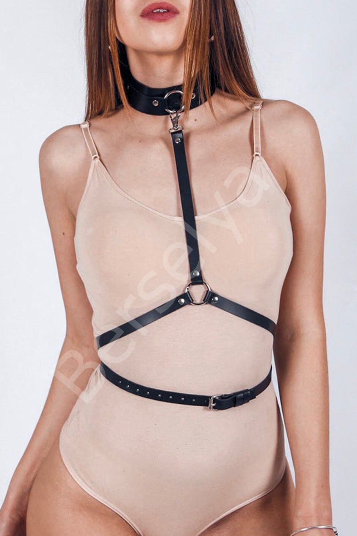 Boyun Tasmalı Fantazi Deri Harness 1124