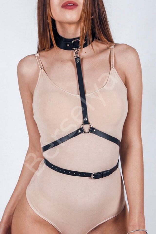 Boyun Tasmalı Fantazi Deri Harness 1124