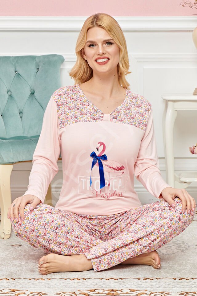 Bayan Uzun Kollu Pijama Takımı Model No 7599