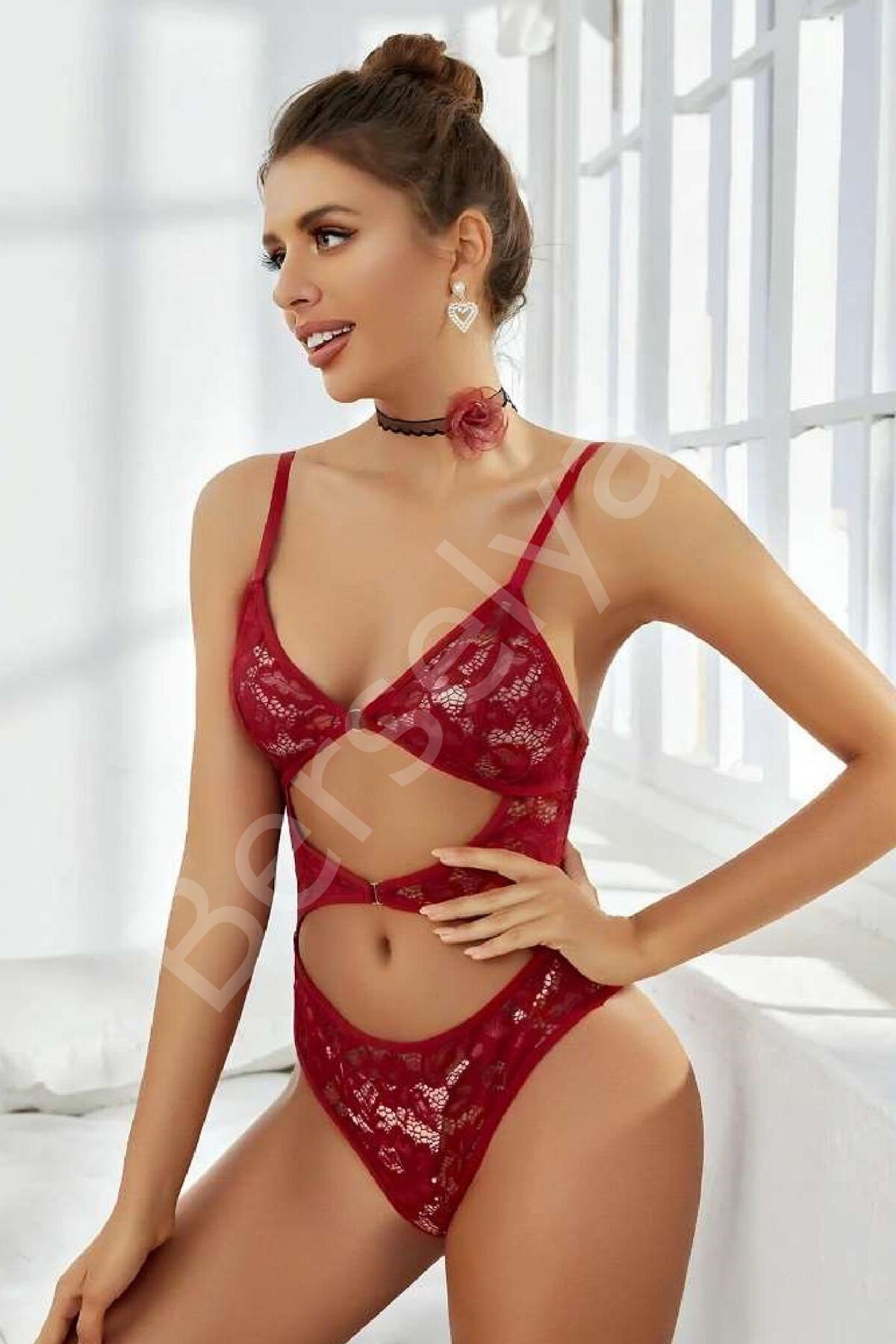 Kadın Babydoll Fantezi Harness Erotik Kıyafet 2057 Koyu Kırmızı