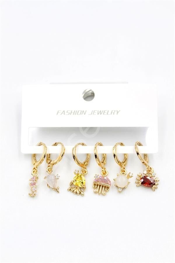 Taşlı Çoklu Küpe - Altın