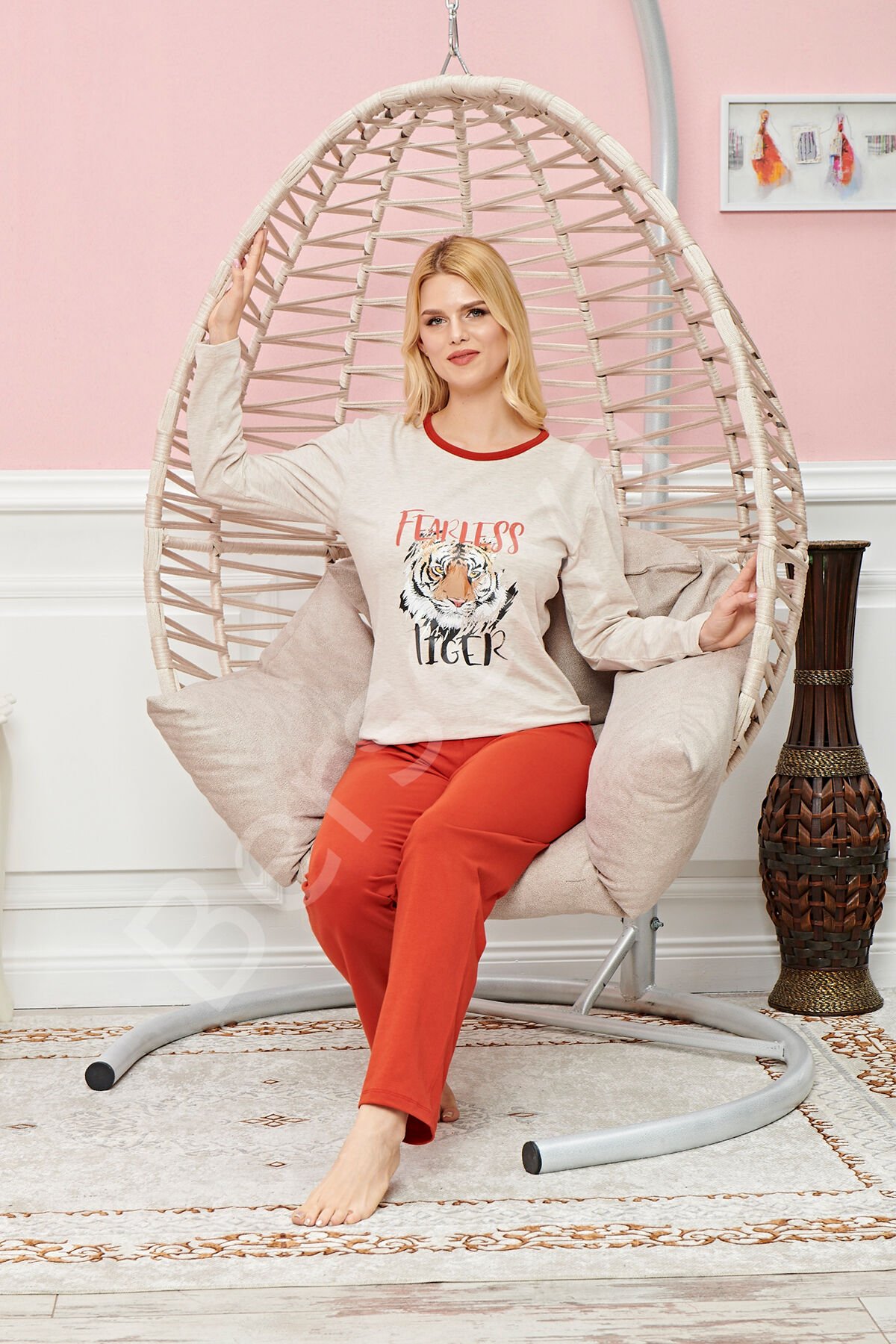 Bayan Uzun Kollu Pijama Takımı Model No 7591