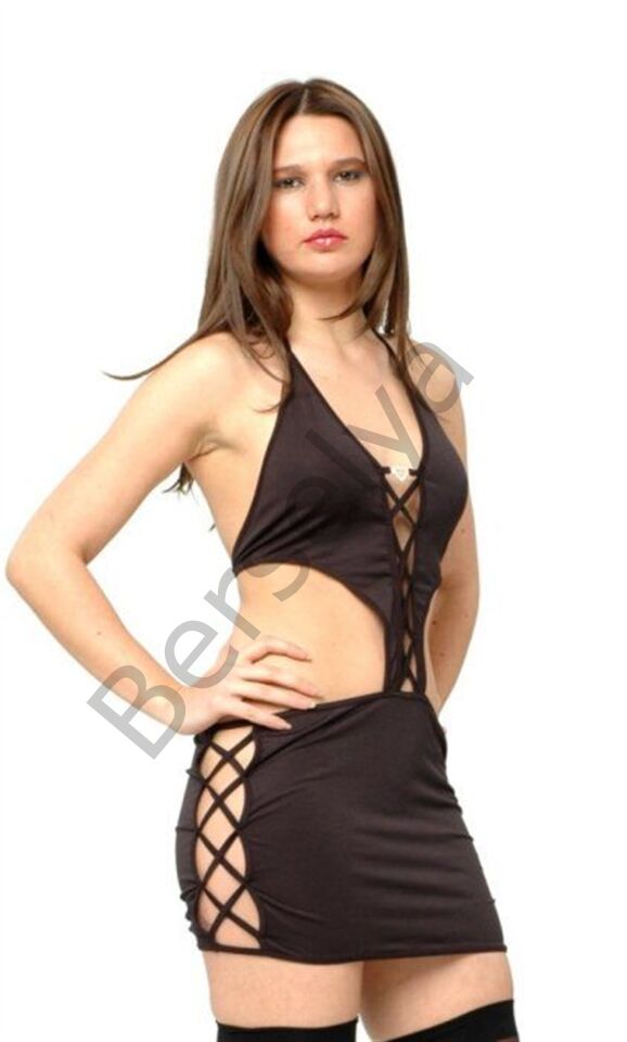 B091283 Çapraz Biyeli Ve Taşlı Mini Elbise