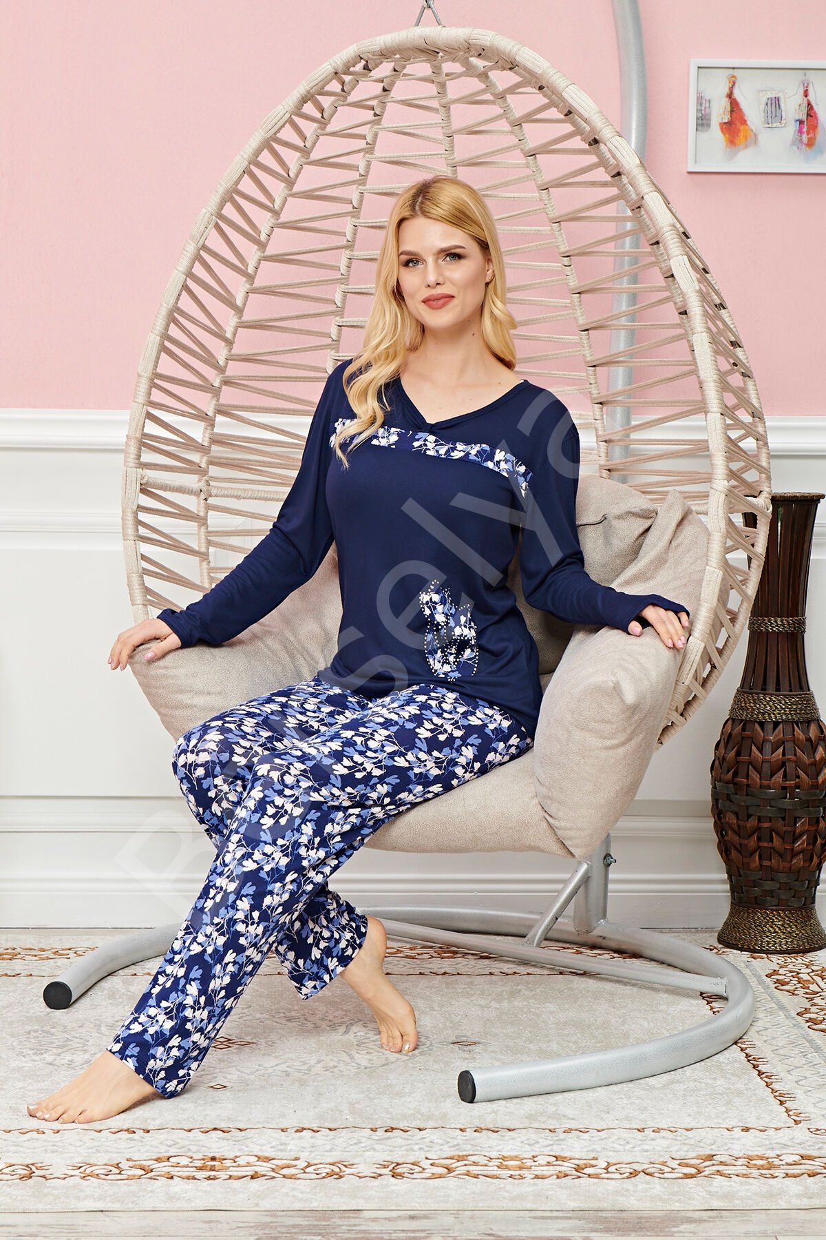 Bayan Uzun Kollu Pijama Takımı Model No 7612