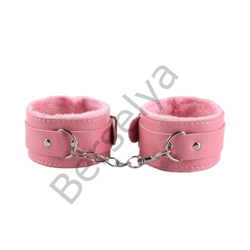 Deri Pembe Harnes Fantazi 7'li Kelepçe Kırbaç Fetiş Seti