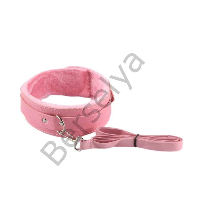 Deri Pembe Harnes Fantazi 7'li Kelepçe Kırbaç Fetiş Seti