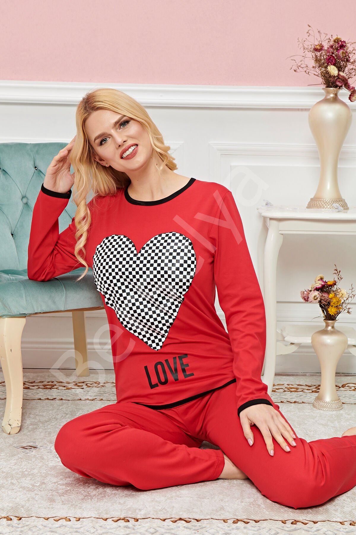 Bayan Uzun Kollu Pijama Takımı Model No 7592