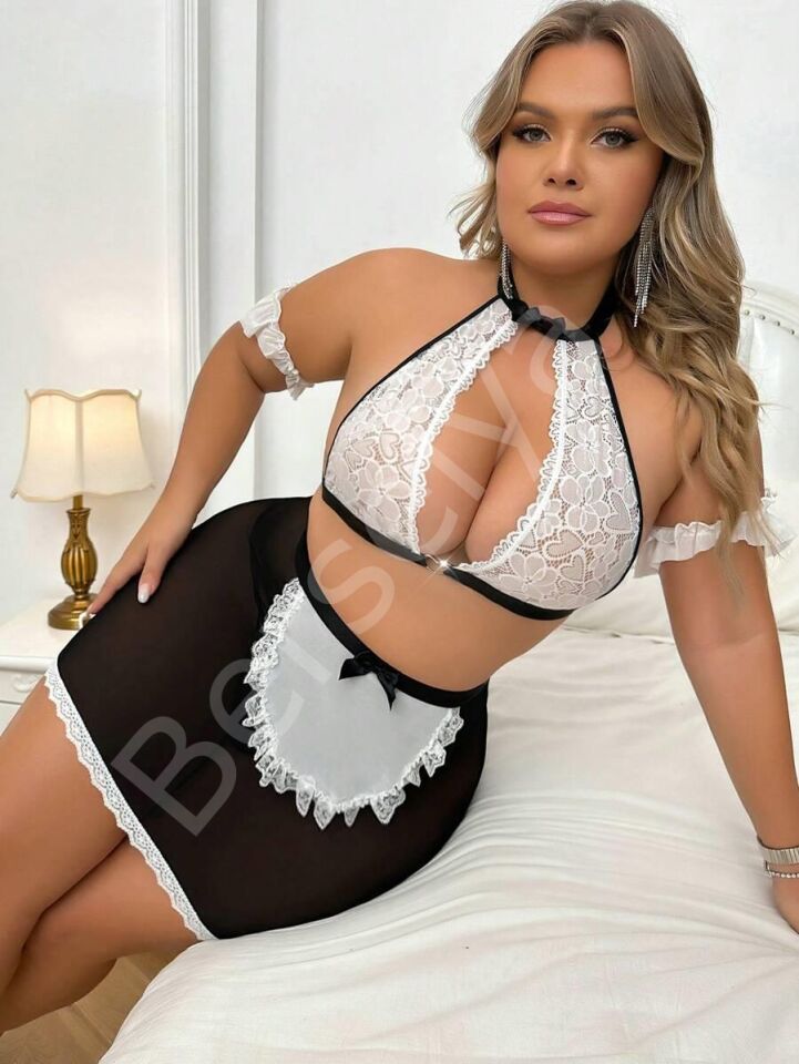 Özel Tasarım Büyük Beden Dantelli Fantezi Hizmetçi Kostümü