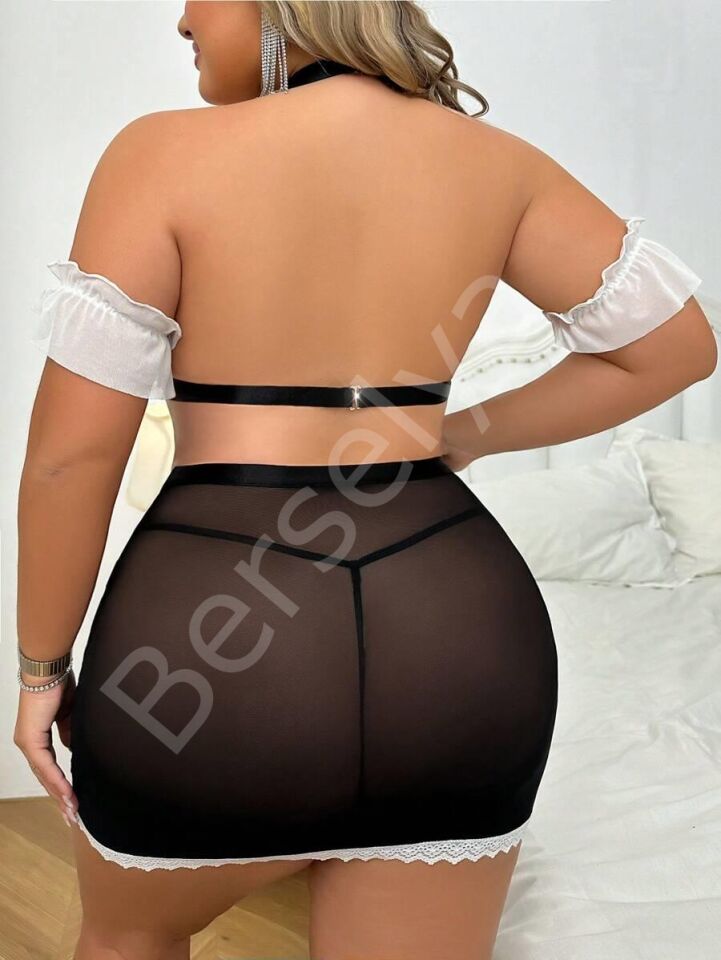 Özel Tasarım Büyük Beden Dantelli Fantezi Hizmetçi Kostümü