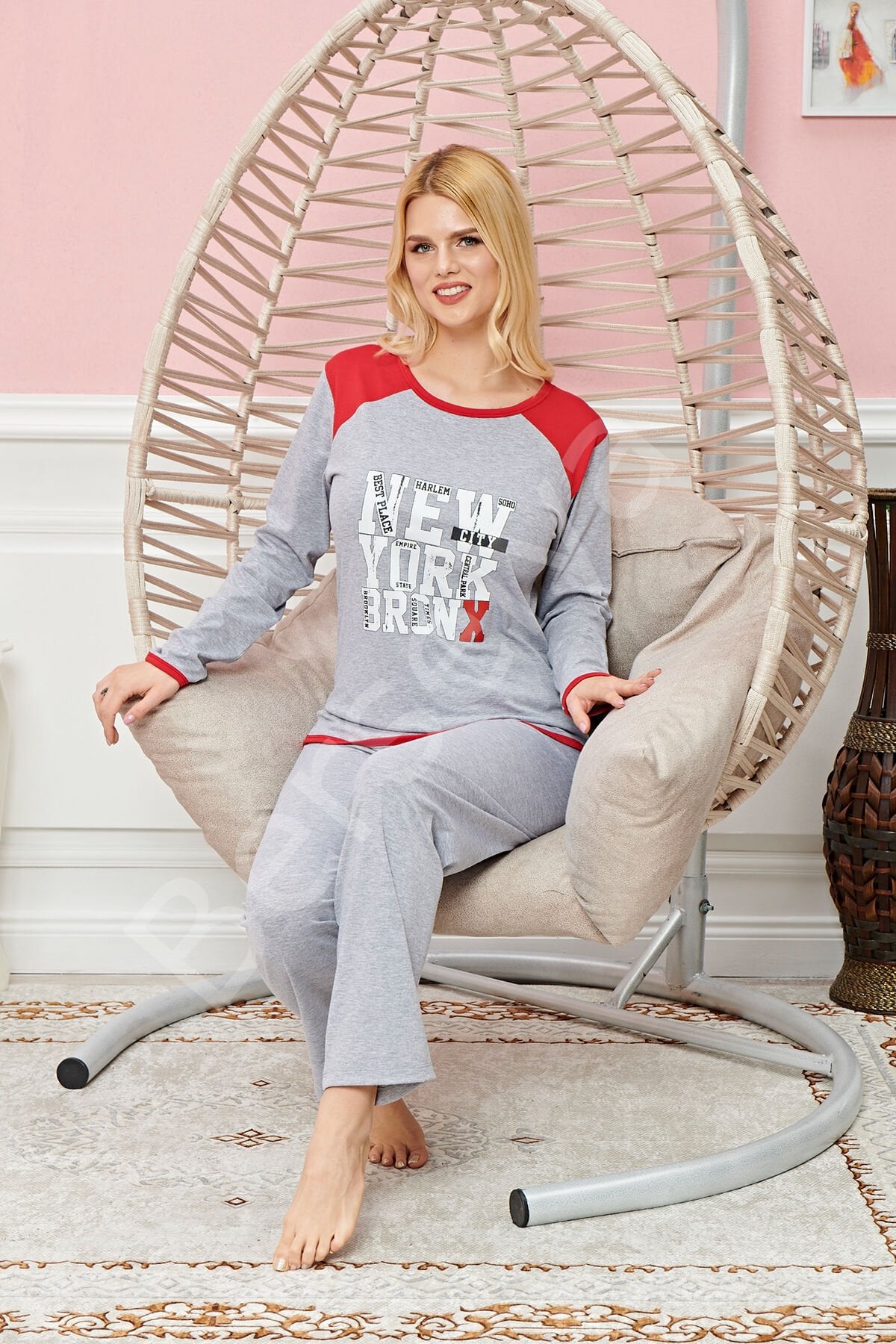 Bayan Uzun Kollu Pijama Takımı Model No 7580