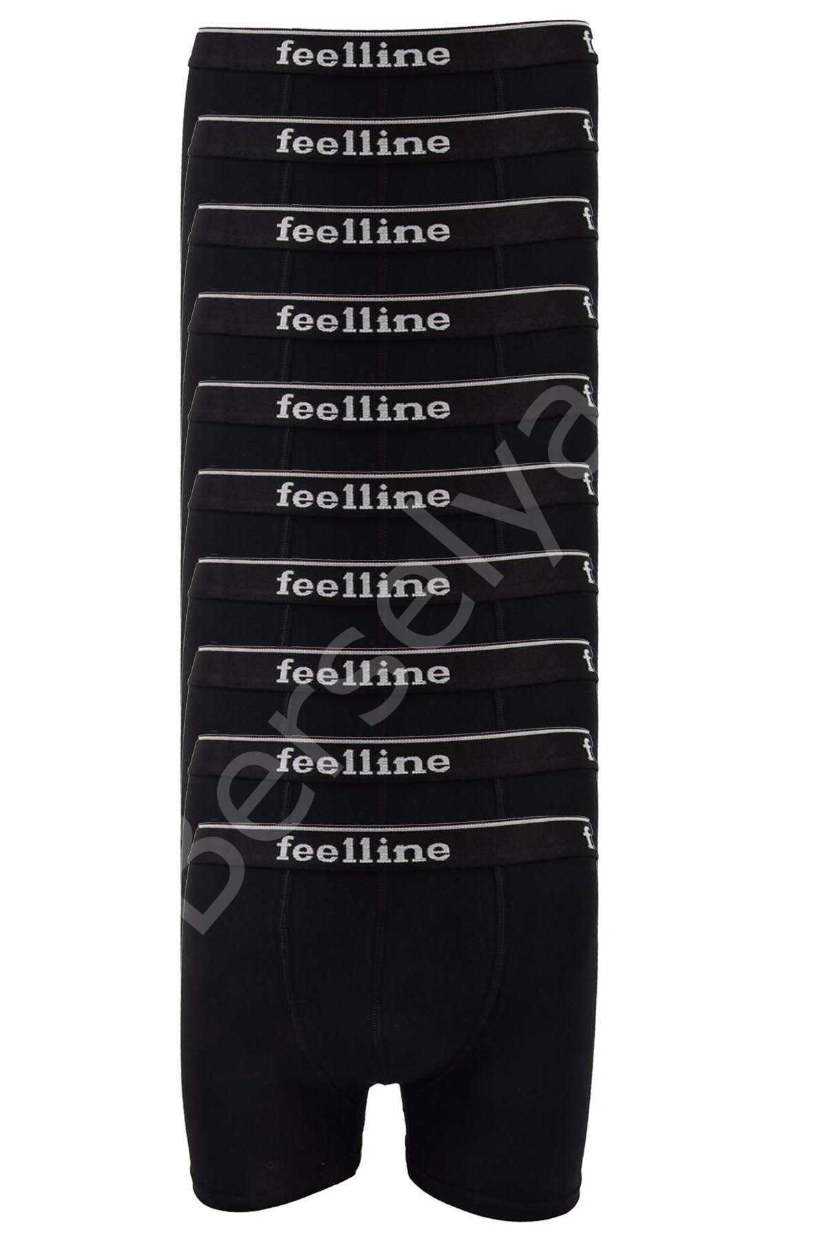 10 Adet Feelline Siyah Pamuklu Doğal Likralı Erkek  Boxer