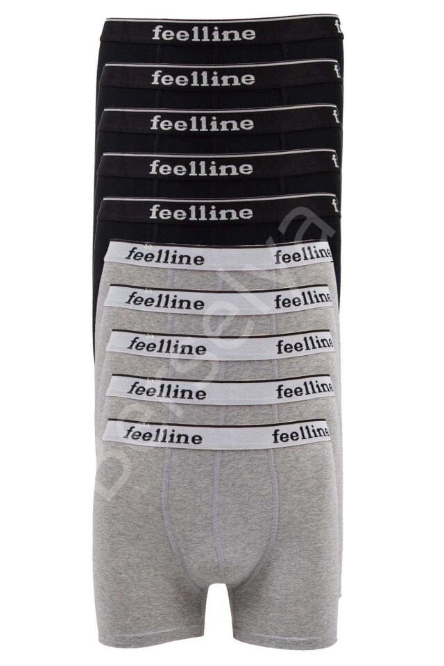10 Adet Feelline Siyah Ve Gri Pamuklu Doğal Likralı Erkek  Boxer
