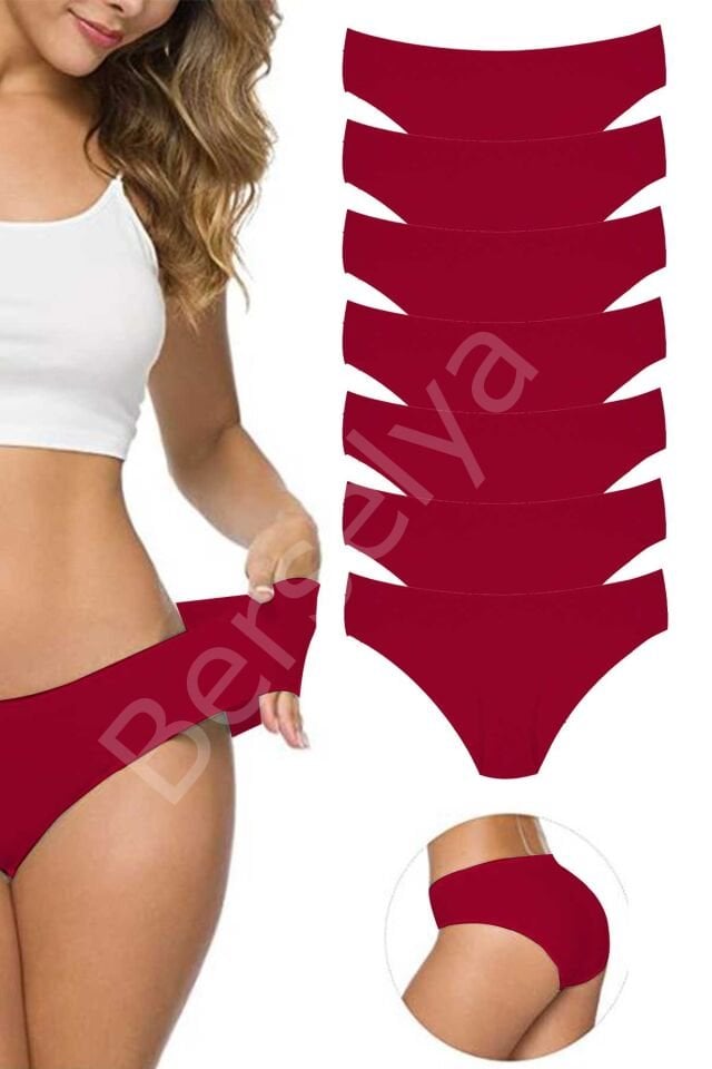 7 Adet Kadın Dikişsiz Lazer Kesim Esnek İz Yapmayan Külot Bordo