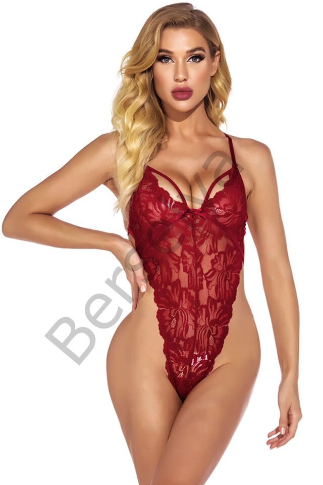 Kadın Bordo Dantelli, Tangalı Ve İp Askılı Şık İç Çamaşır Takımı
