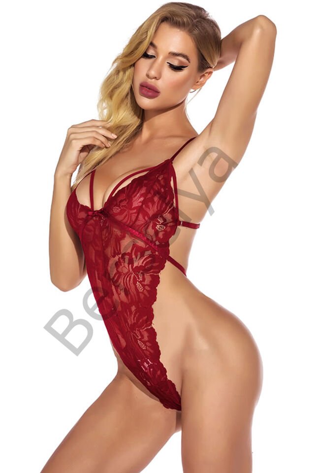 Kadın Bordo Dantelli, Tangalı Ve İp Askılı Şık İç Çamaşır Takımı