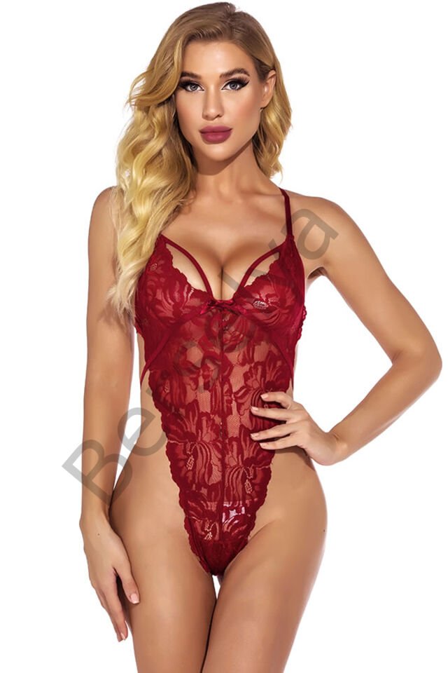 Kadın Bordo Dantelli, Tangalı Ve İp Askılı Şık İç Çamaşır Takımı