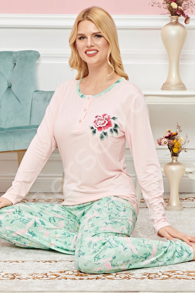 Bayan Uzun Kollu Pijama Takımı Model No 7595