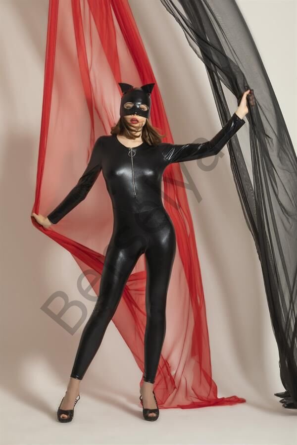 Fantezi Deri Kedi Kız Kostümü Siyah (brf6330)