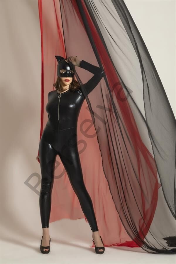 Fantezi Deri Kedi Kız Kostümü Siyah (brf6330)