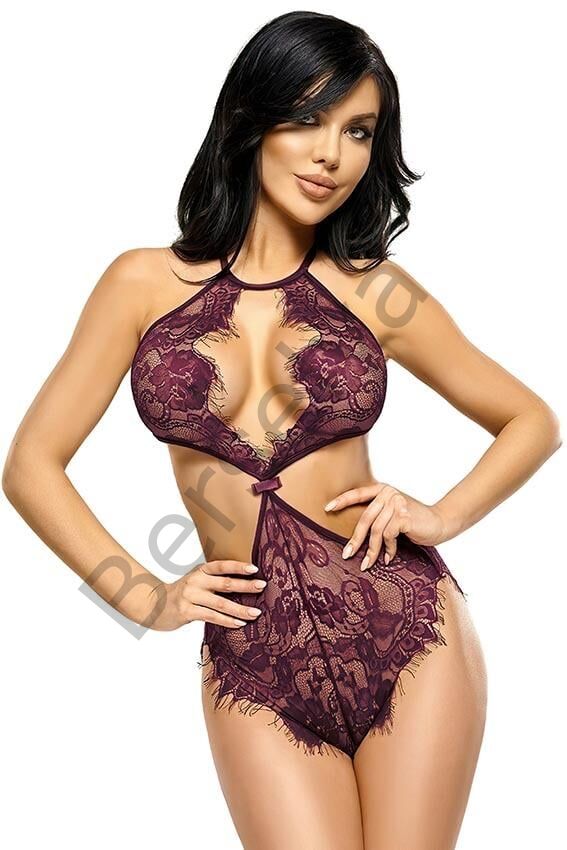 Mor Dantel İşlemeli Boyundan Bağlamalı Fantezi Mayokini