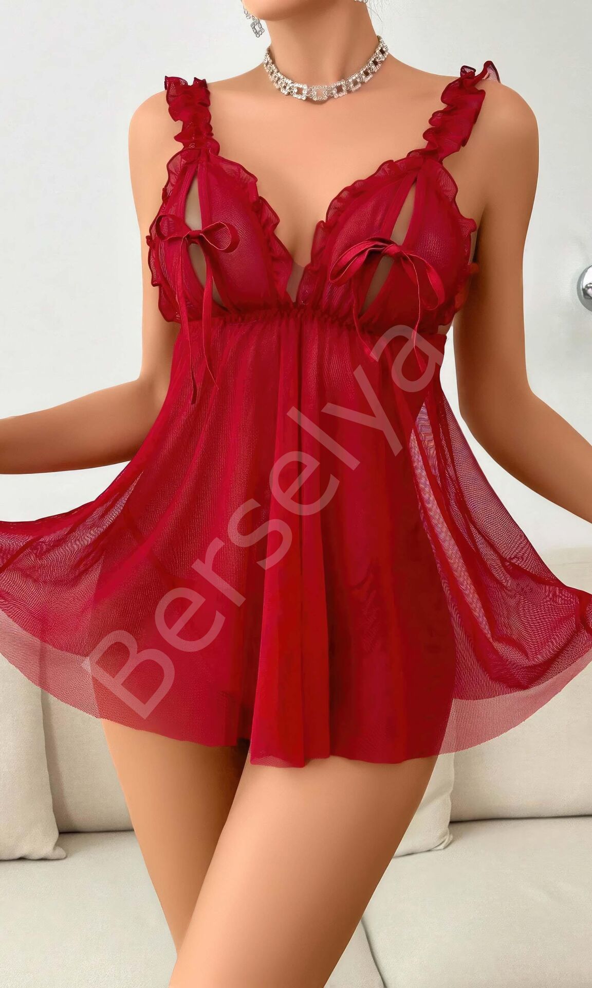 Kadın Bordo Yumuşak Tüllü Fantezi Gecelik 2109