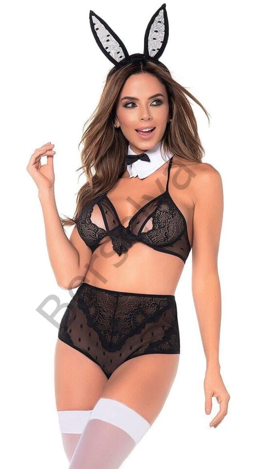 Yüksek Bel Dantel İşlemeli Fantezi Tavşan Kostümü